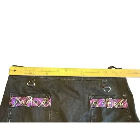 Y2K Tripp NYC gothic punk pleated radass purple plaid mini black skirt Small - Picture 4 of 7